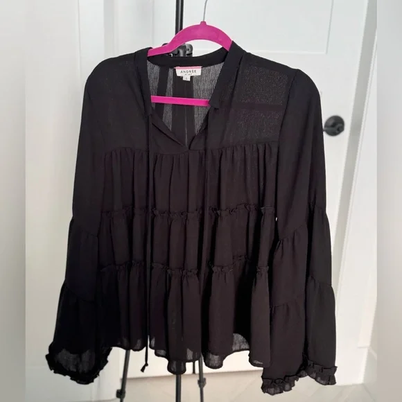Black Ruffle Blouse - Picture 1 of 2